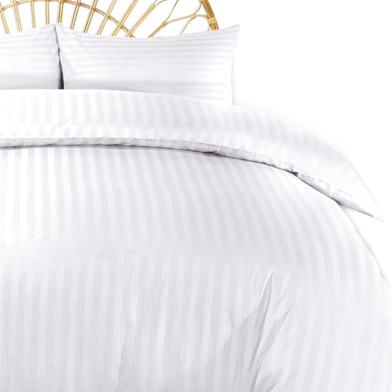 Siesta Zen 100% Cotton Luxury Hotel Quality Sateen Duvet Cover Set with Satin Stripe, Hidden Button Closure, White, Twin/Single 160x210cm - Image 1